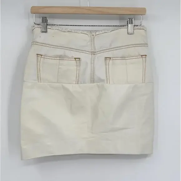 Unravel Project Ivory Leather Denim Hybrid Lace Up Mini Skirt Sz IT 40 / US S